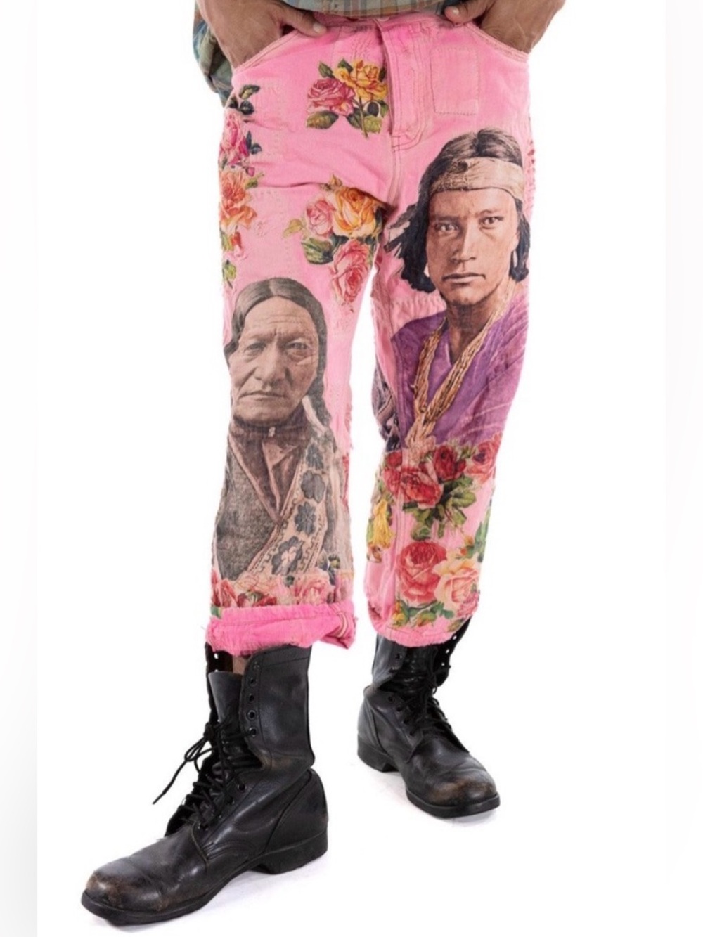 Magnolia Pearl Great Spirit Miner Denim in azalea Native American, rose appliqué